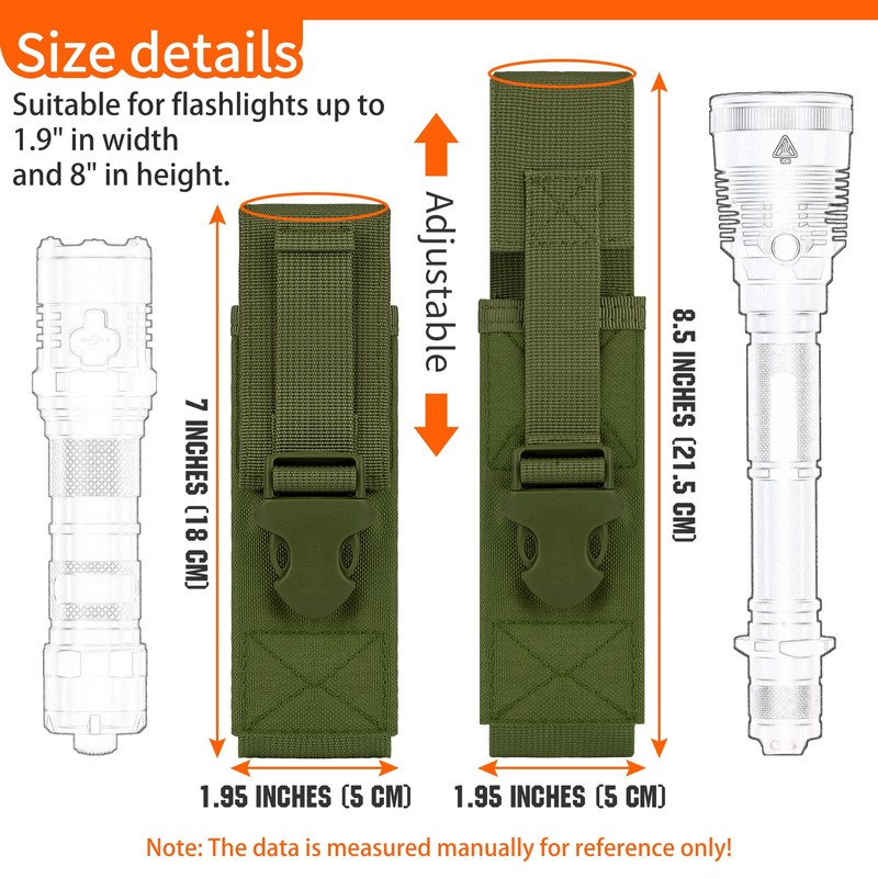bvya 2 Pack Tactical Molle Flashlight Pouch Holster Case Belt