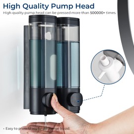 Shampoo and Conditioner Dispenser, modunful Shower Dispenser 2 Chamber No Drill Shampoo Dispenser for Shower Wall Mounted Shampoo Conditioner Body Wash Dispenser for Bathroom (Black 2 Chamber)