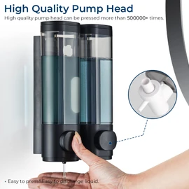 Shampoo and Conditioner Dispenser, modunful Shower Dispenser 2 Chamber No Drill Shampoo Dispenser for Shower Wall Mounted Shampoo Conditioner Body Wash Dispenser for Bathroom (Black 2 Chamber)