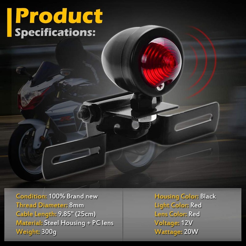 KATUR 1Pcs Red 12V Motorcycle Tail Light Brake Stop Running
