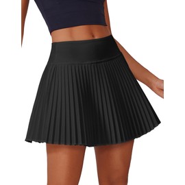PINSPARK Pleated Tennis Skirt for Women High Waisted Golf Skort with Pockets Tummy Control Athletic Skirts A Line Workout Pickleball Mini Skirts,Black Small