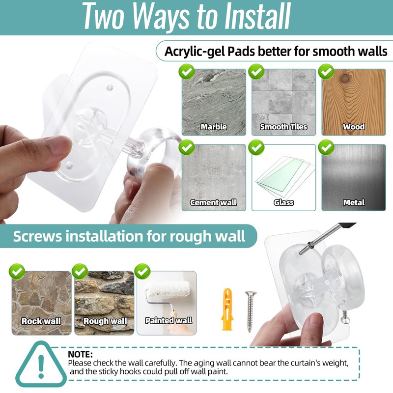 12-Pack No Drill Ceiling Curtain Rod Brackets, Self Adhesive No
