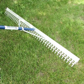 Super 4-Ft Wide Heavy Duty Rake with Extendable 11-Ft Long Handle for Seaweed beach screening landscaping raking and more