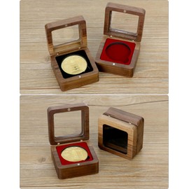 QWORK Elegant Walnut Color Wood Challenge Coin Display Case with Acrylic Top - Versatile Coin Showcase for 1.5-1.75 Inch Military & Collectible Coins, Jewelry and Awards, 2 Pack (Red + Black)