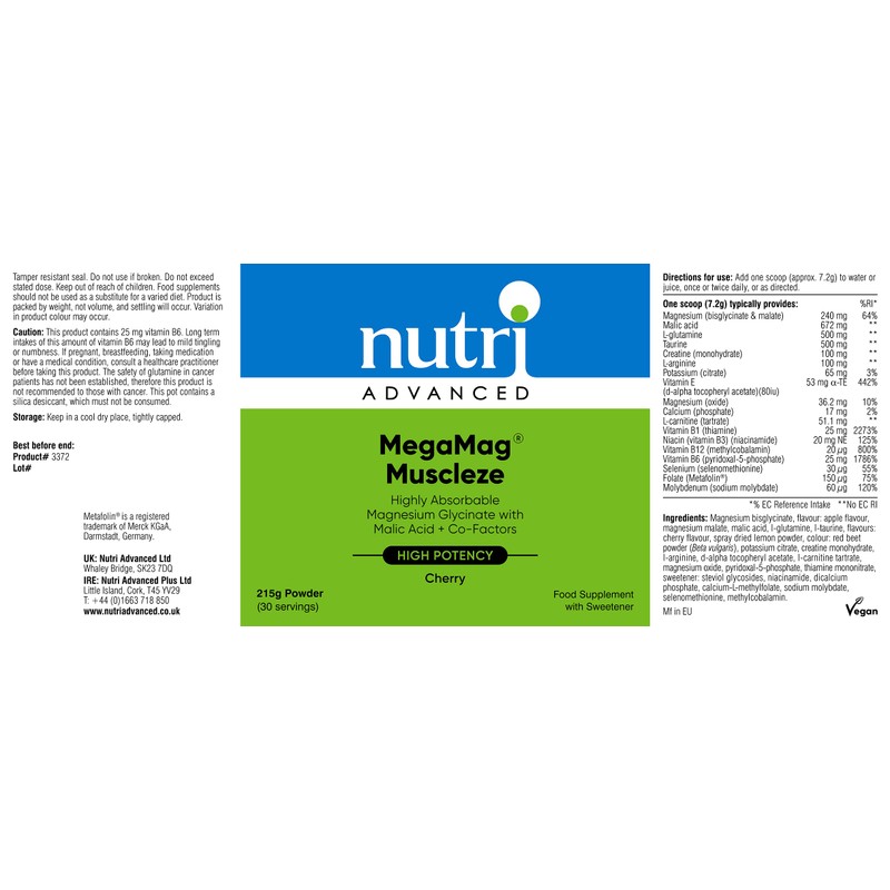 Nutri Advanced MegaMag Muscleze Magnesium Glycinate Powder with Malic Acid