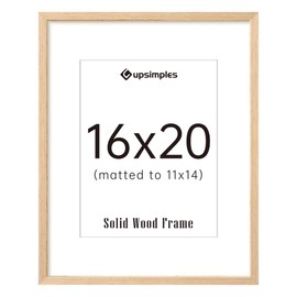upsimples 16x20 Frames, Natural Solid Wooden Picture Frames, Display 11x14 with Mat or 16 x 20 Without, Vertical or Horizontal Wall Hanging, 1 Pack, Natural