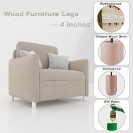 4 Inch Solid Wood Furniture Legs Set of 4 - Heavy Duty Replacement Wooden Couch Feet for Cabinet, Ottoman, Sofa - Unfinished Rubberwood Legs for DIY, Table, Dresser
