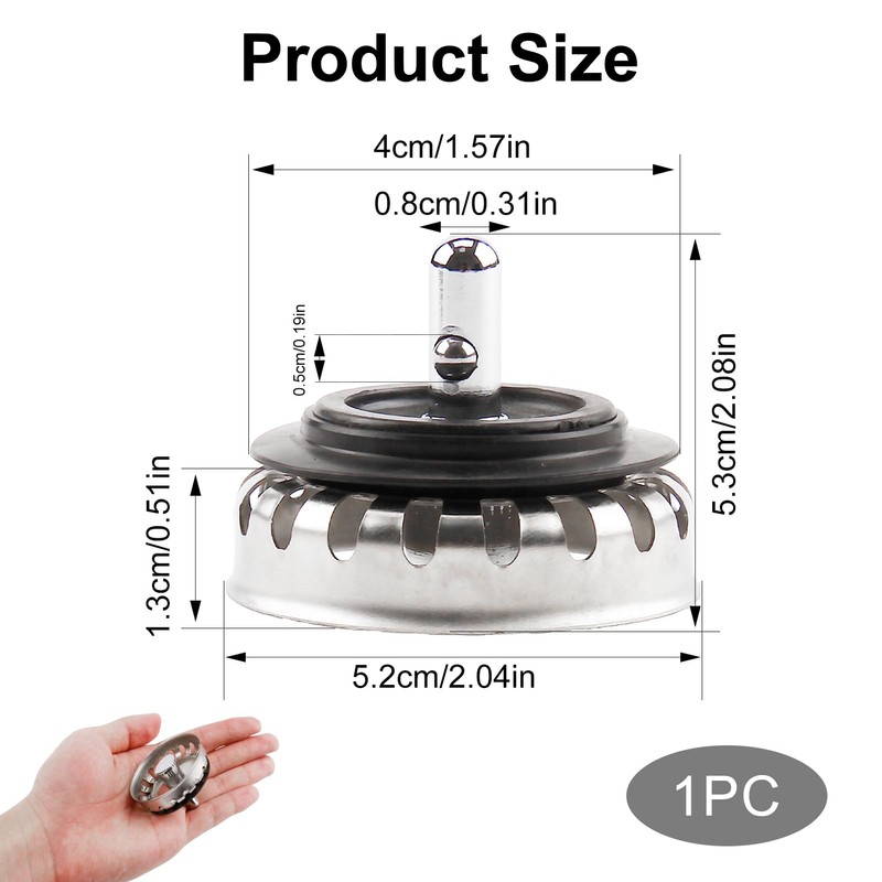 Kitchen Sink Basket Strainer Plug, 52mm Mini Stainless Steel Kitchen