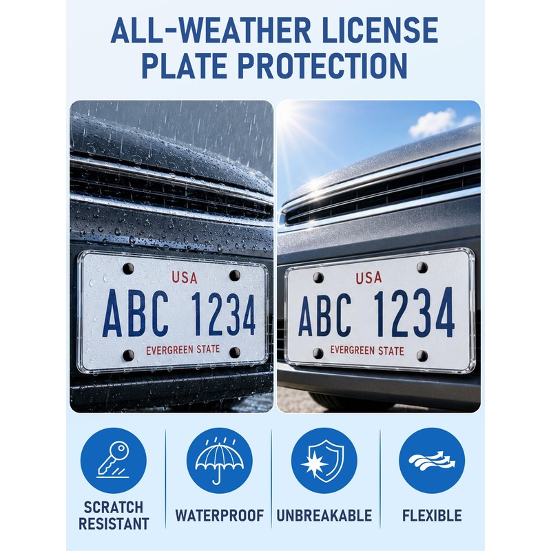 2 Pack Clear License Plate Protector for US Standard Plates,