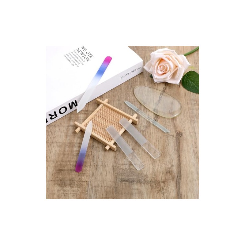 6 PCS Glass Nail File and Cuticle Pusher, Glass Nail