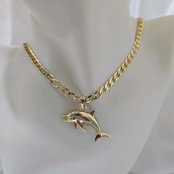 Cadena y Pendiente Delfin Unisex Gold Plated Necklace with Dolphin