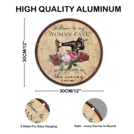 Welcome to My Woman Cave Round Metal Sign Sewing Room Tin Plaque Rustic Iron Painting Craft Room Decor for Cafe Bar Pub Beer Restaurants Home 12in