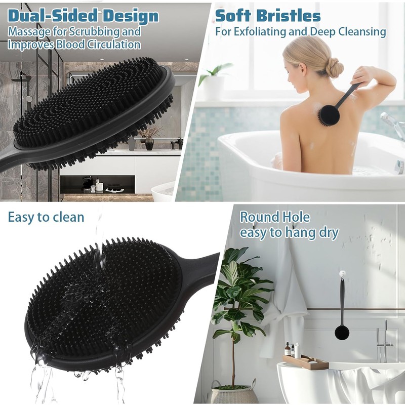 Cepillo corporal de silicona para ducha ElevateTech 5011BYHW4159 con mango