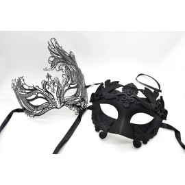 Couple Men Women Black Laser Cut Filigree Roman Greek Venetian Masquerade Mask