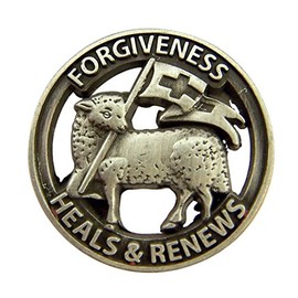 Religious Gifts Silver Tone Forgiveness Heals and Renews Lamb of God Lapel Pin, 7/8 Inch