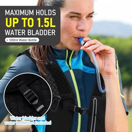 Running Vest with Water Bottles for Women & Men,Breathable Hydration Vest with Reflective Strips,Lightweight Running Backpack for Hiking & Biking (Black, One Size)