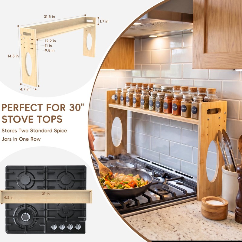 Woodever Bamboo Over the Stove Spice Shelf, 31.5" over the