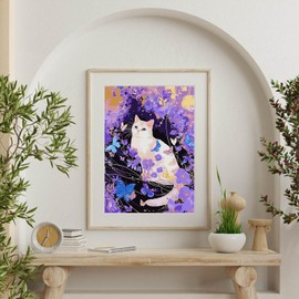 RYMILIE Flower Cat Diamond Art Painting Kits for Adults, Full Drill Diamond Dots Paintings for Beginners, Round 5D Paint with Diamonds Pictures Gem Art Painting Kits DIY Crafts Kits 【11.8x15.7inch】