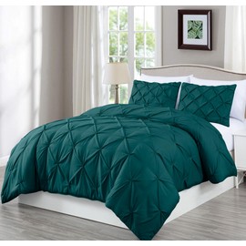 Chezmoi Collection Berlin Teal Pinch Pleat Extra Wide King Comforter Set, 3-Piece (Comforter and Pillow Shams) - Soft Pintuck, Lightweight All Season Microfiber