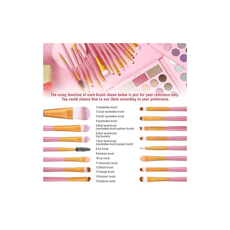 UCANBE Eyeshadow Palette with 15Pcs Brushes Makeup Set, Pigmented 86