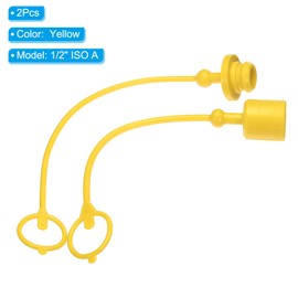 PATIKIL ISO-A 1/2 Hydraulic Coupler Male Dust Cap and Female Plug Cover, 2 Sets Hydraulic Quick Connect Coupling with Retention Ring Keeps Cap Connected to Hose, Yellow