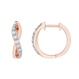 Beyond Brilliance Rose Gold Finish Over Sterling Silver 1/10 Carat Round Lab Grown Diamond Cross Hoop Earrings for Women | (I-I1) | Fine Jewelry for Her | Gift Box Included