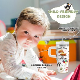 Chicken Gifts for Women Girls, Chickens Tumbler with Handle and Straw for Kids 14oz, Chicken Owners Gifts Ideas, Birthday Gift for Chickens Lovers