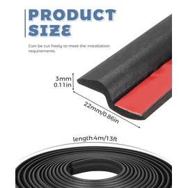 UNLRAE 13FT Rubber Weather Stripping,Car Accessories Z-Shaped Self Adhesive Windshield Car Door Weather Stripping,Used to Reducing Noise & Dust,Suitable for Cars Windshields,Windows,Door Edges