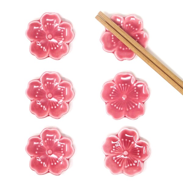 Honbay 6PCS Elegant Cherry Blossom Ceramic Chopsticks Rest Rack Stand Holder for Chopsticks, Forks, Spoons, Knives, Paint Brushes