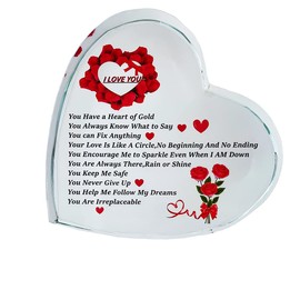 WOSHIDEFA Valentine's Day Gift,10 Reasons Why I Love You Unique Keepsake,Engraved Heart Crystal Wedding Presents for The Couple Wife Husband Friends