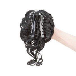 Hairro Claw Clip Messy Bun Hair Piece, Wavy Curly Scrunchies, High Temperature Fiber Hair Bun Extension for Women Daily Wear，75g #Black