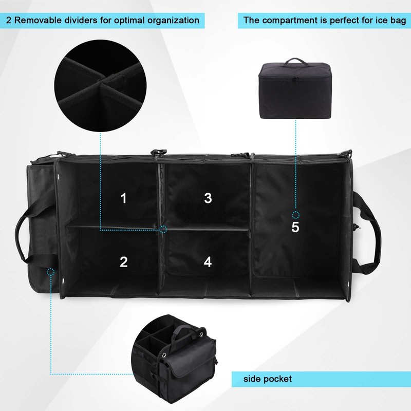 MOJIOO Large Trunk Organizer for Car, SUV, Truck with Removable