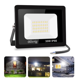 Blivrig 30 W LED Outdoor Spotlight 6500 K, 3000 LM Super Bright Outdoor Spotlight, IP66 Waterproof LED Floodlight, Outdoor Lamp for Gardens, Courtyards, Garage, Hotel