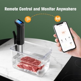 2.4g Wifi Sous Vide Cooker CharMeter Sous Vide Machine CSV-100-W, 1000 Wattts Sous-Vide Cooker Immersion Circulator App Control with 14 Preset Recipes, Calibration Function,Fast-Heating with Timer