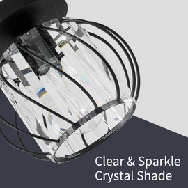 FRIDEKO HOME 2-Pack Semi Flush Mount Ceiling Light - Small Crystal Chandelier Hallway Black Metal Cage Modern Light Fixture for Entryway Bedroom Porch Kitchen