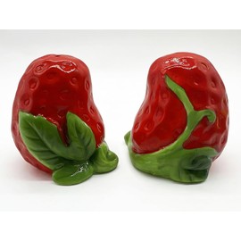 Ceramic Salt & Pepper Shakers - Strawberry Shaped Salt & Pepper Shaker Set with Tray, Set of 2