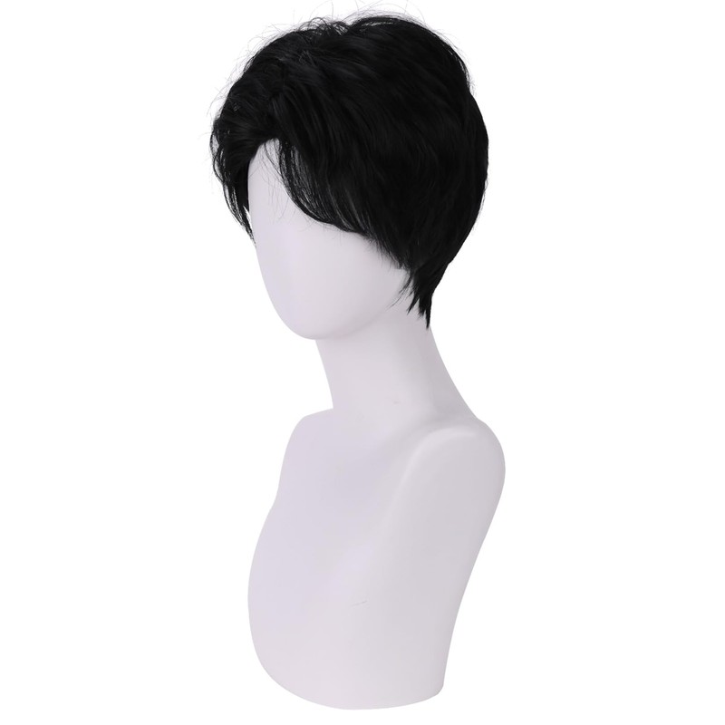 BERON Black Short Straight Wig Natural Looking Middle Part Wig