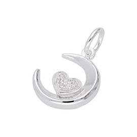jewellerybox Sterling Silver & CZ Crescent Moon & Heart Charm