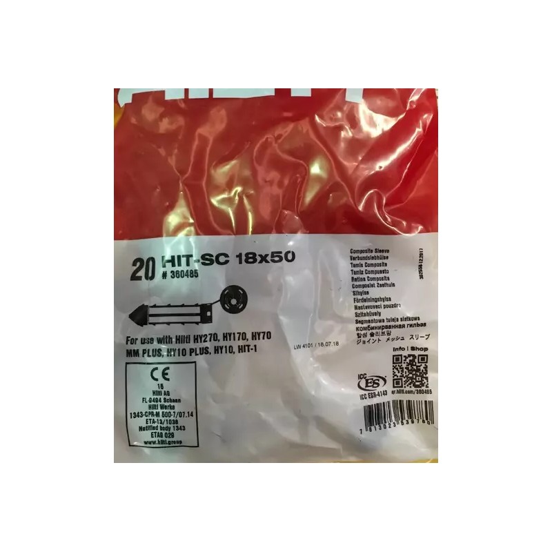 Hilti 20 Pack Hilti 360485 HIT-SC 18x50 Adhesive Composite Sleeve