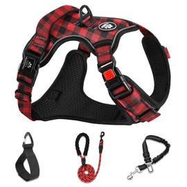 NESTROAD No Pull Dog Harness with Leash, Reflective No Choke Pet Vest Harness,Adjustable Soft Padded Dog Harness with Easy Control Handle for Large Dogs(Checkered Red,Large)