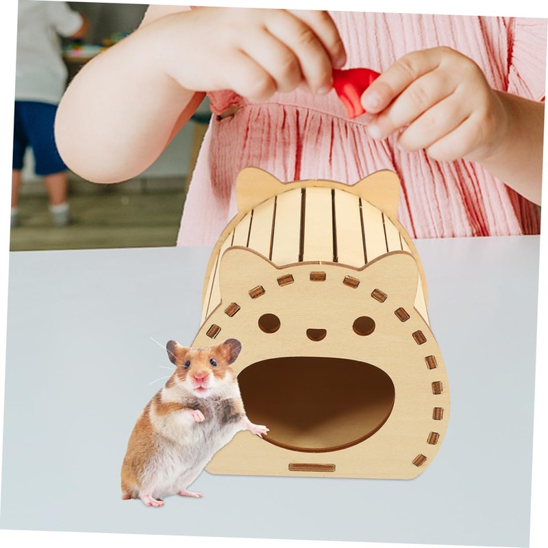 Angoily Natural Wood Hamster House Toy Hamsters Foraging Bed Coconut