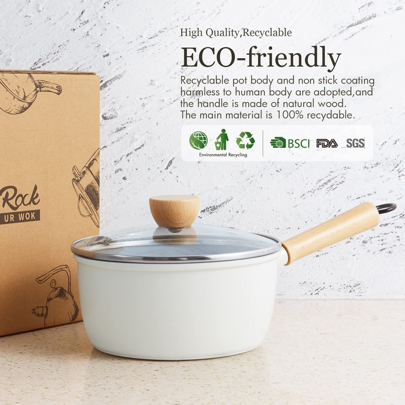 ROCKURWOK Ceramic Nonstick Sauce Pan with Lid, 1.5 Qt Small