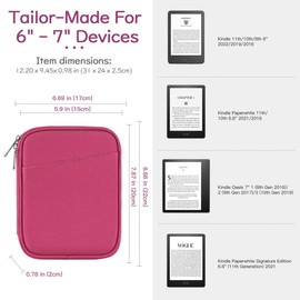 Vinabilia 6-7 Inch Protective Sleeve Carrying Case for All-New 6" Kindle 11th Gen 2022/10th Gen 2019/8th Gen 2016, 6.8" Kindle Paperwhite 11th/10th Gen 2021/2018, Kindle Oasis E-Reader, Rose Pink