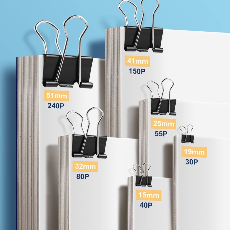 208 PCS Binder Clips Paper Clamps Assorted Sizes, Metal Paper