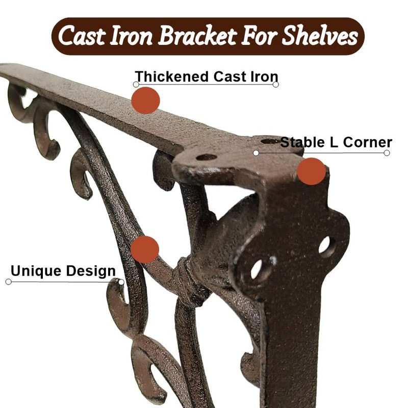 Z metnal Cast Iron Victorian Scroll Shelf Brackets, 10 Inch