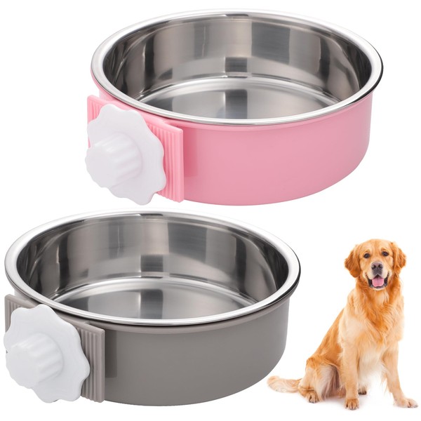 2 Pcs 2-in-1 Pet Crate Bowls, 15cm/6In 750ml Hanging Cage