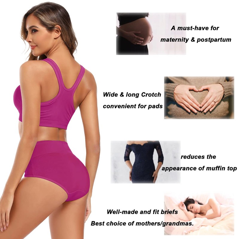 Molasus Women's Soft Cotton Underwear Briefs High Waisted Postpartum Panties