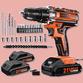 KELNOW 21V Cordless Drill, Dual 2000mAh Power Pack Drill, Power Drills and Screwdriver Set, Electric Drills Cordless for DIY Home