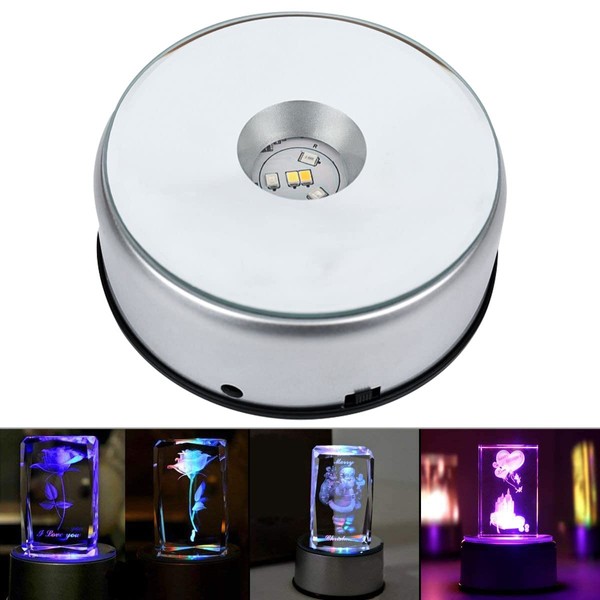 4" LED Rotating Display Base for Crystals Glass Art, Colorful