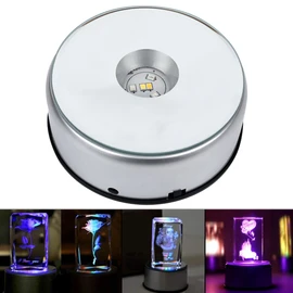 4" LED Rotating Display Base for Crystals Glass Art, Colorful Light Rotating Crystal Display Base Stand, Cup Display Stand Turner for Tumbler Cup